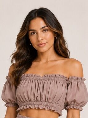 Off-Shoulder Ruffle Crop Top in Mauve